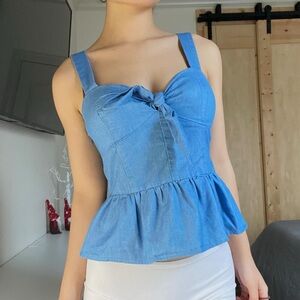Vintage Light Blue Peplum Babydoll Blouse